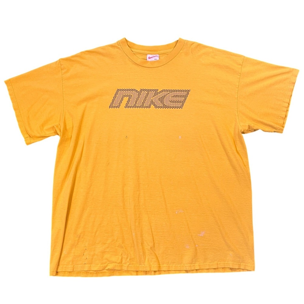 1990s Vintage Nike Puff Print Graphic Yellow T-Shirt XXL
